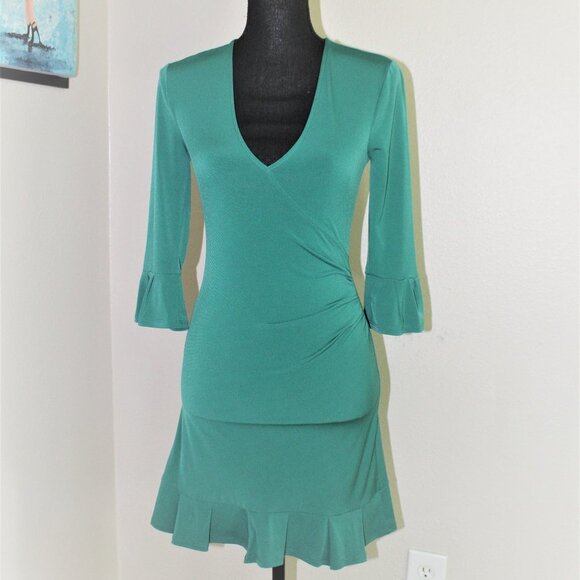 BCBGeneration Ruffle Wrap Dress 3/4 bell sleeves liquid knit XS - Picture 1 of 8